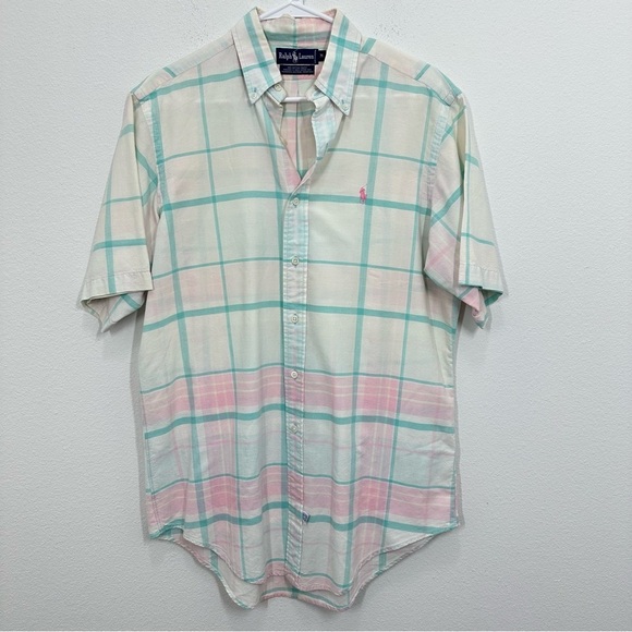 Polo Ralph Lauren Men's Pastel Short Sleeve Plaid Checkered Cotton Button Up Med - Picture 1 of 3